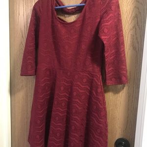 Red 3/4 sleeve dress.